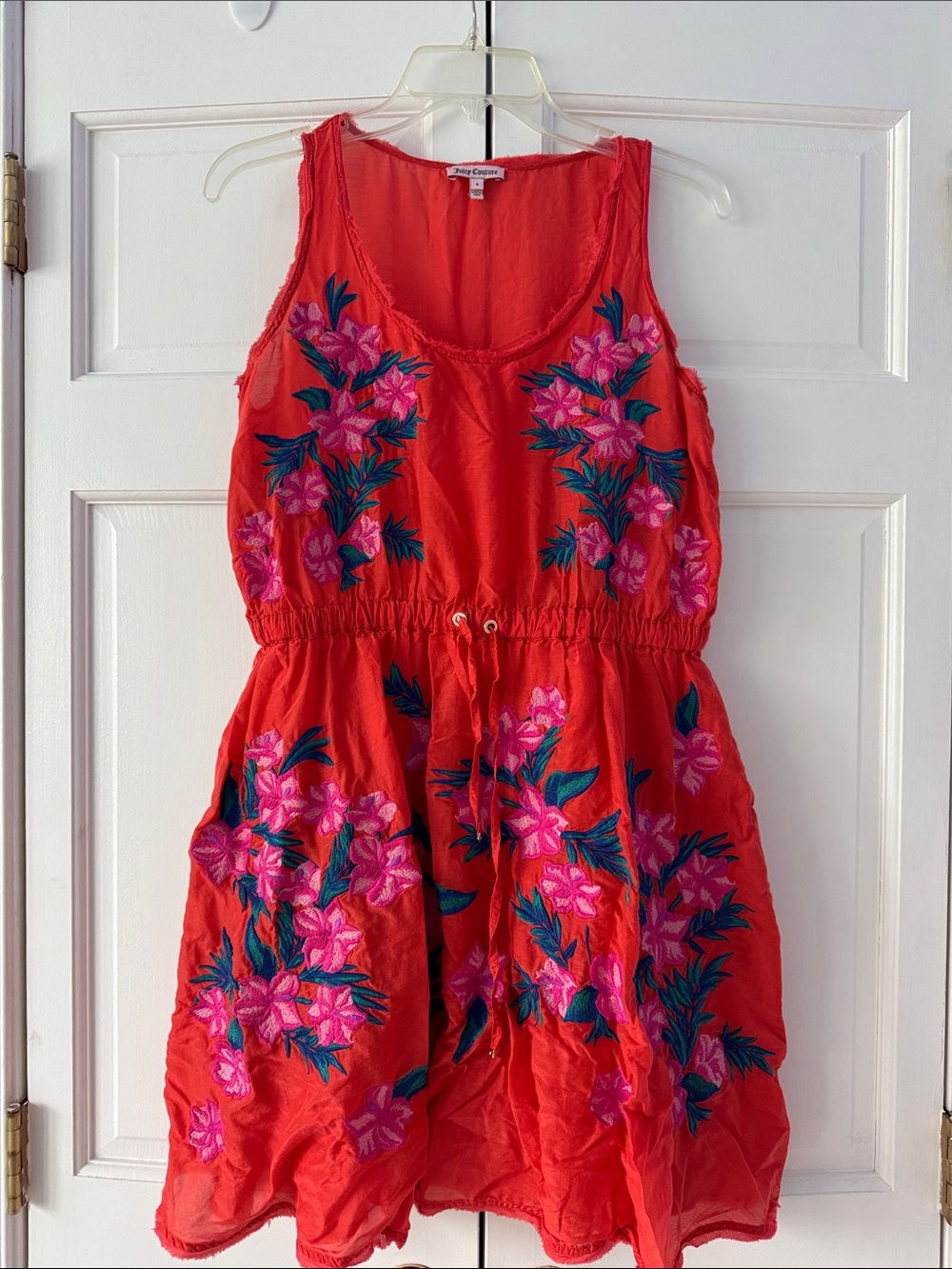 New Juicy Couture Orange Floral Embroidered Silk Cotton Dress size 4